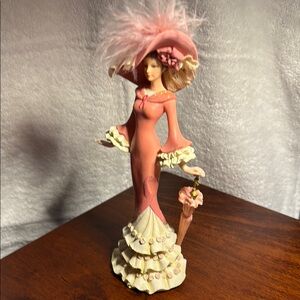 Thomas Kinkade Pink and Cream Figurine with Feathered Hat